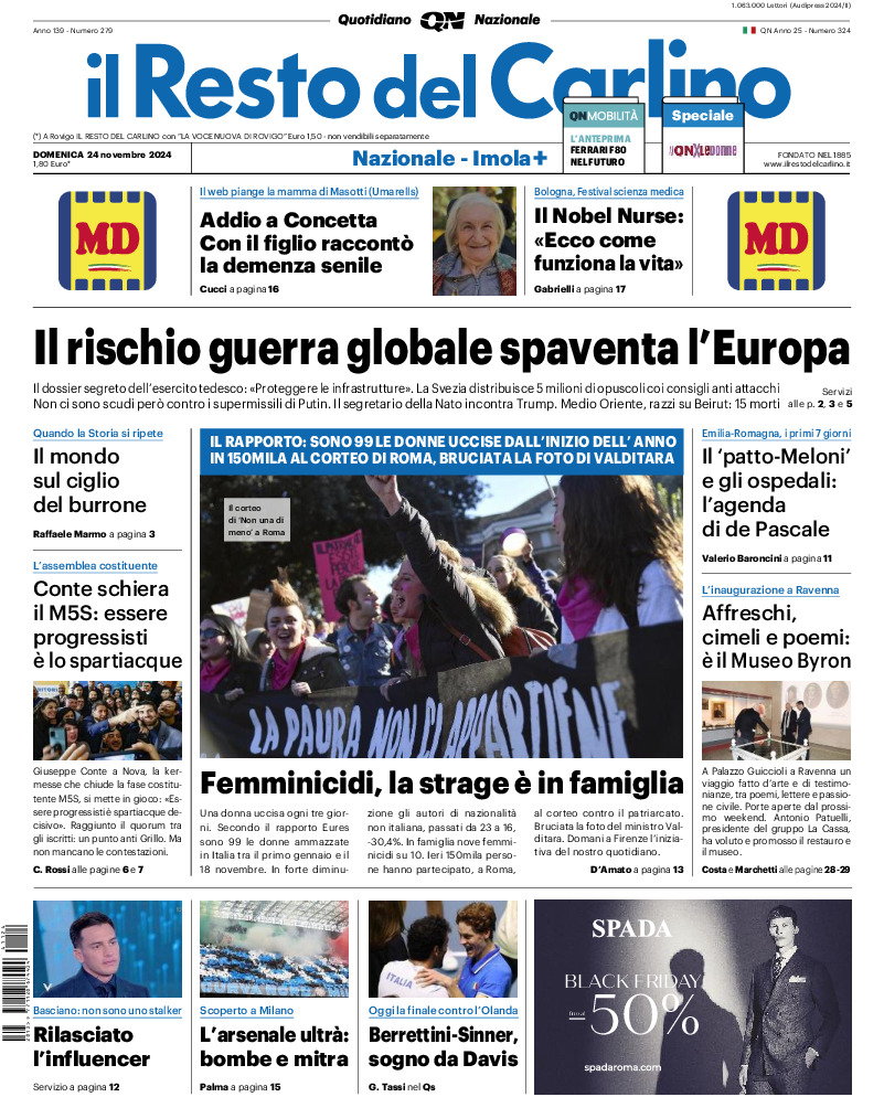 Prima-pagina-il resto del carlino-edizione-di-oggi-20241124